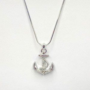 White Gold Plated Crystal Studded Anchor and Rope